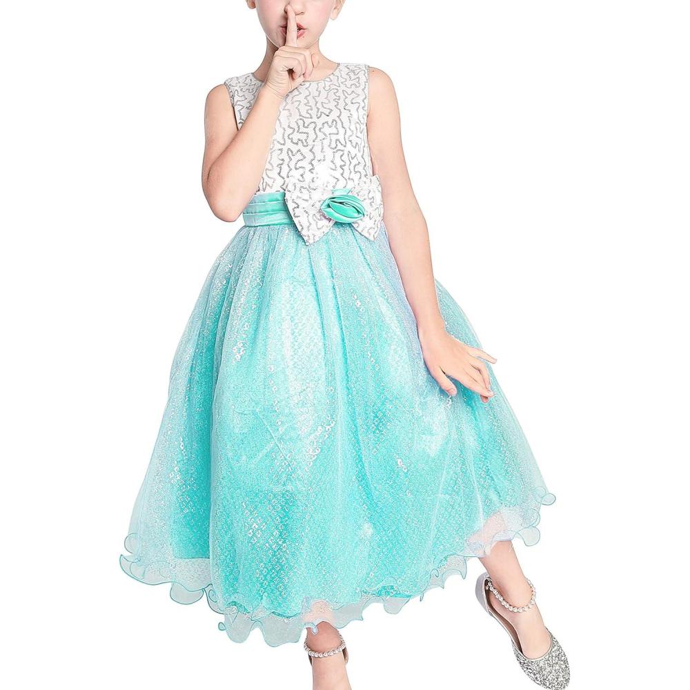 imageSunny Fashion Girls Dress Glitter Sequin Wedding Bridesmaid Pageant Size 414Blue