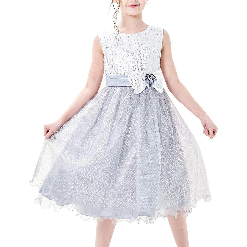 imageSunny Fashion Girls Dress Glitter Sequin Wedding Bridesmaid Pageant Size 414Gray