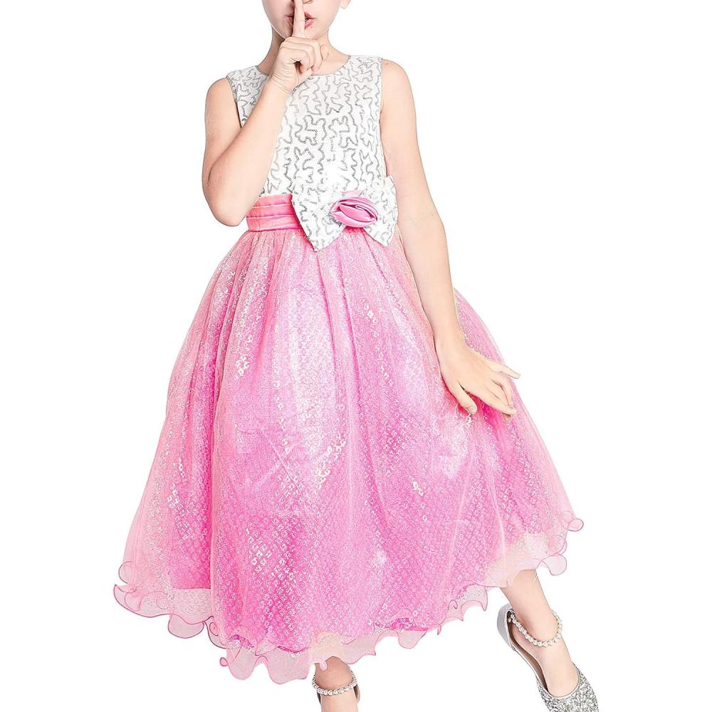 imageSunny Fashion Girls Dress Glitter Sequin Wedding Bridesmaid Pageant Size 414Pink