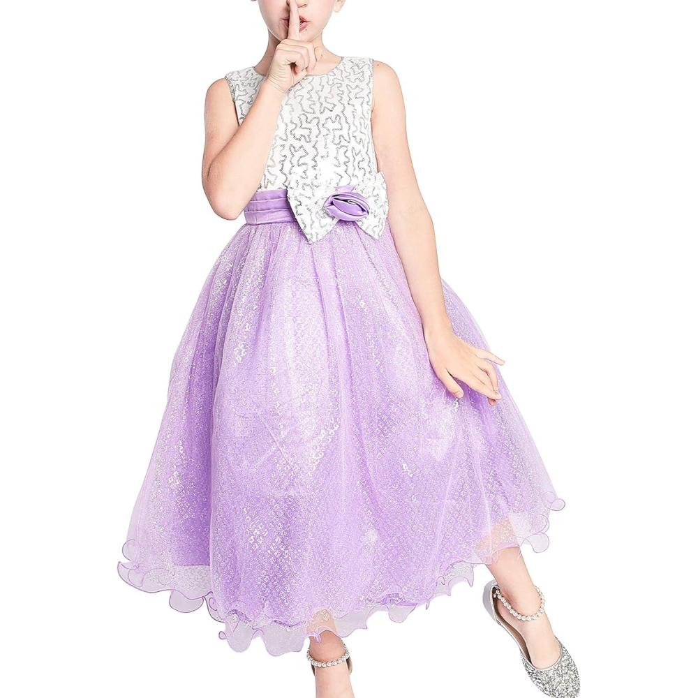 imageSunny Fashion Girls Dress Glitter Sequin Wedding Bridesmaid Pageant Size 414Purple