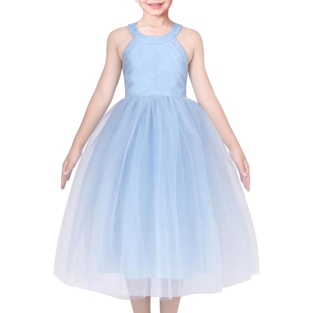 imageSunny Fashion Girls Dress Glitter Sequin Wedding Bridesmaid Pageant Size 414Sky Blue Tulle