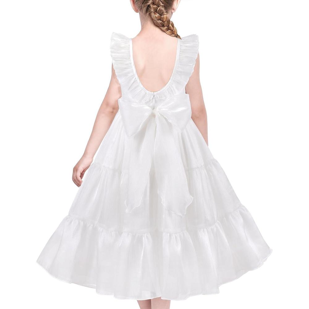 imageSunny Fashion Girls Dress Glitter Sequin Wedding Bridesmaid Pageant Size 414White