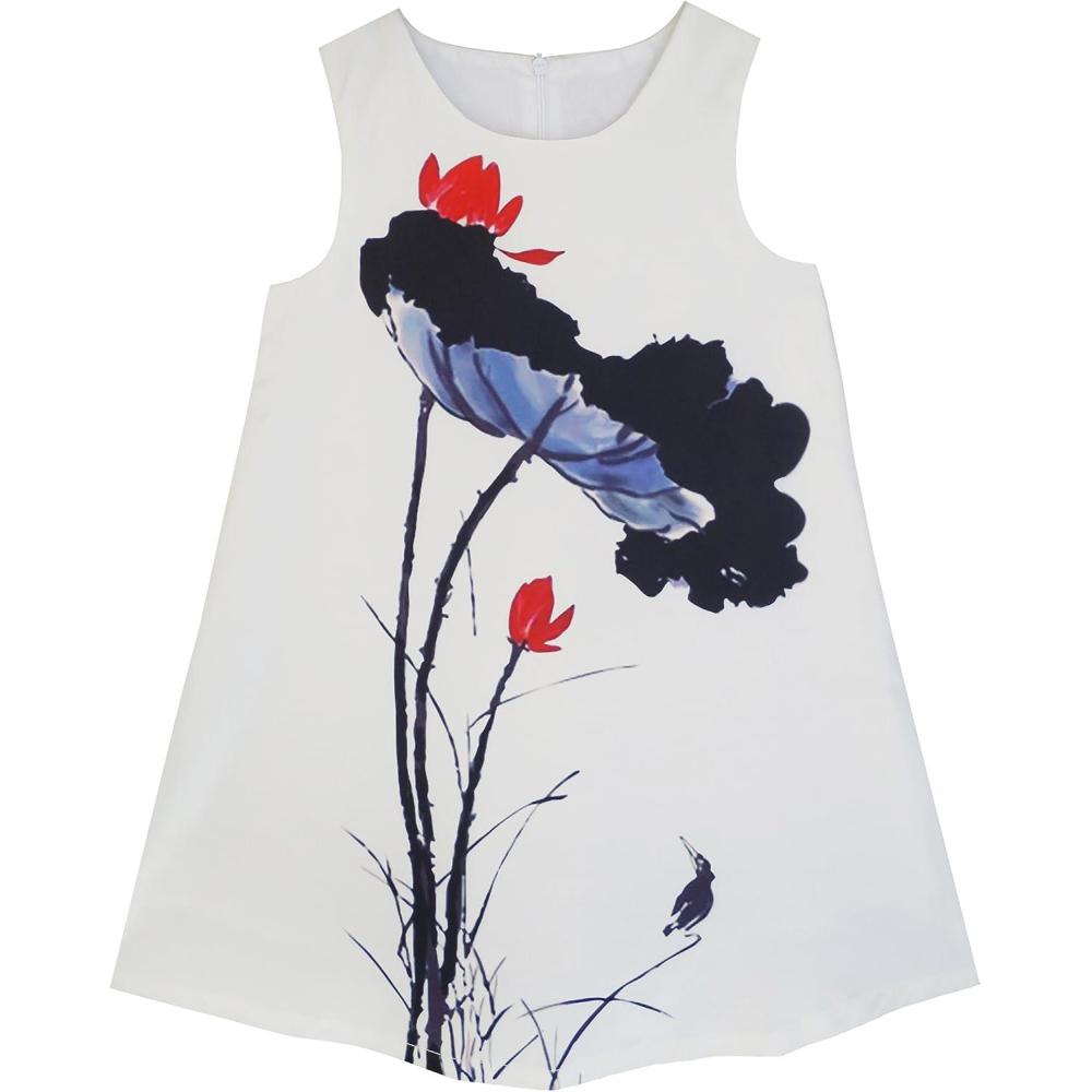 imageSunny Fashion Girls Dress Little Girl Sleep in Flower Pattern Red