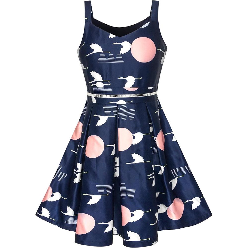 imageSunny Fashion Girls Dress Navy Blue School Tank Dress Pleated Hem Size 512