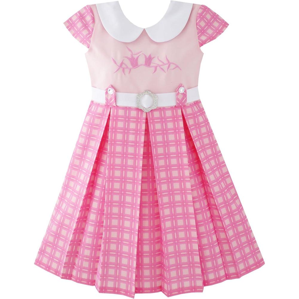 imageSunny Fashion Girls Dress Pink Belted School Pleated Hem Size 414