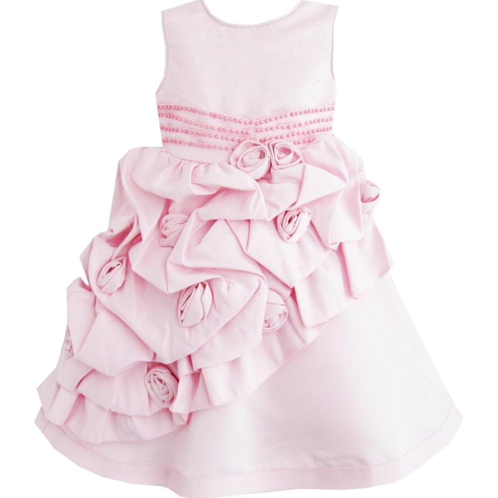 imageSunny Fashion Girls Dress Pink Flower Trimmed Wedding