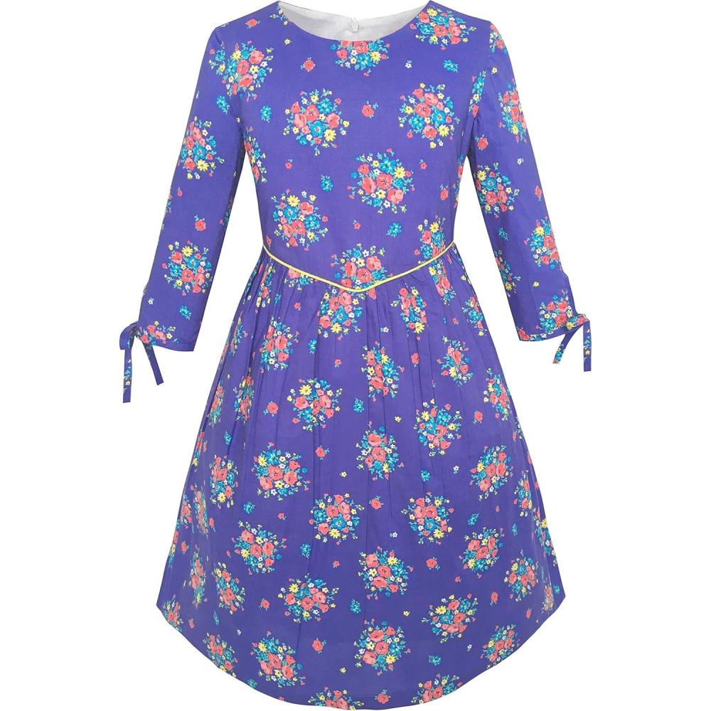 imageSunny Fashion Girls Dress Purple Flower 34 Sleeve Princess Party Dress