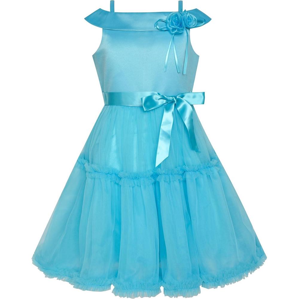 imageSunny Fashion Girls Dress Purple Off Shoulder HiLow Skirt Bridesmaid Size 714Blue