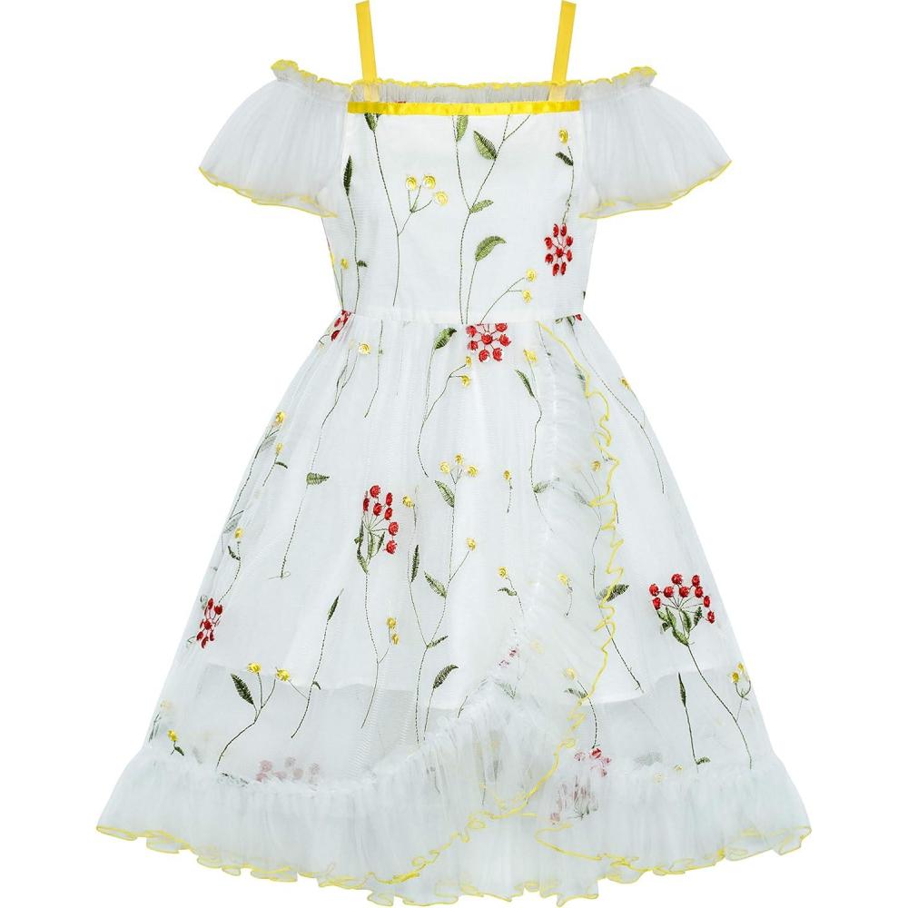 imageSunny Fashion Girls Dress Purple Off Shoulder HiLow Skirt Bridesmaid Size 714White