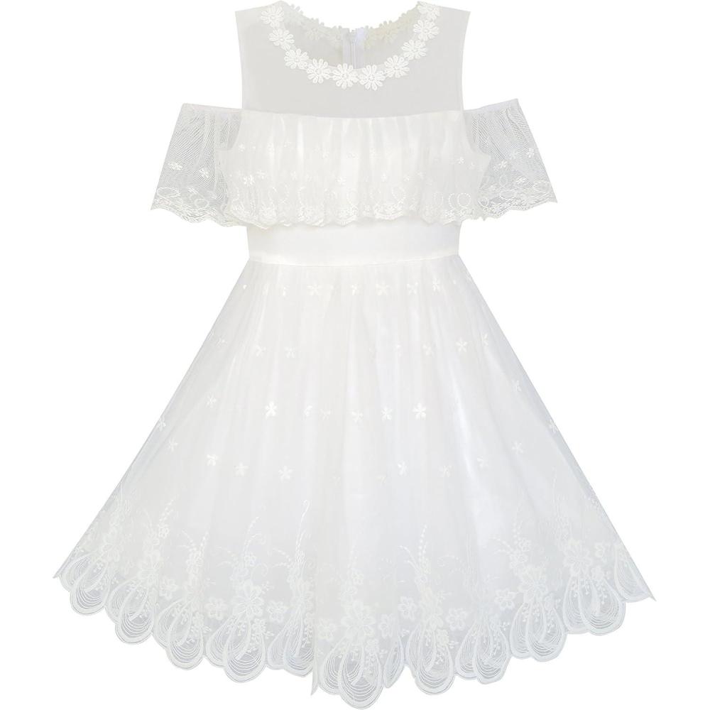 imageSunny Fashion Girls Dress Purple Off Shoulder HiLow Skirt Bridesmaid Size 714White Floral