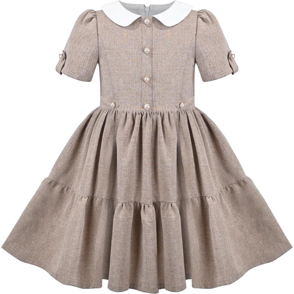 imageSunny Fashion Girls Dress Purple Rainbow White Collar Casual Birthday Size 510Brown White Collar