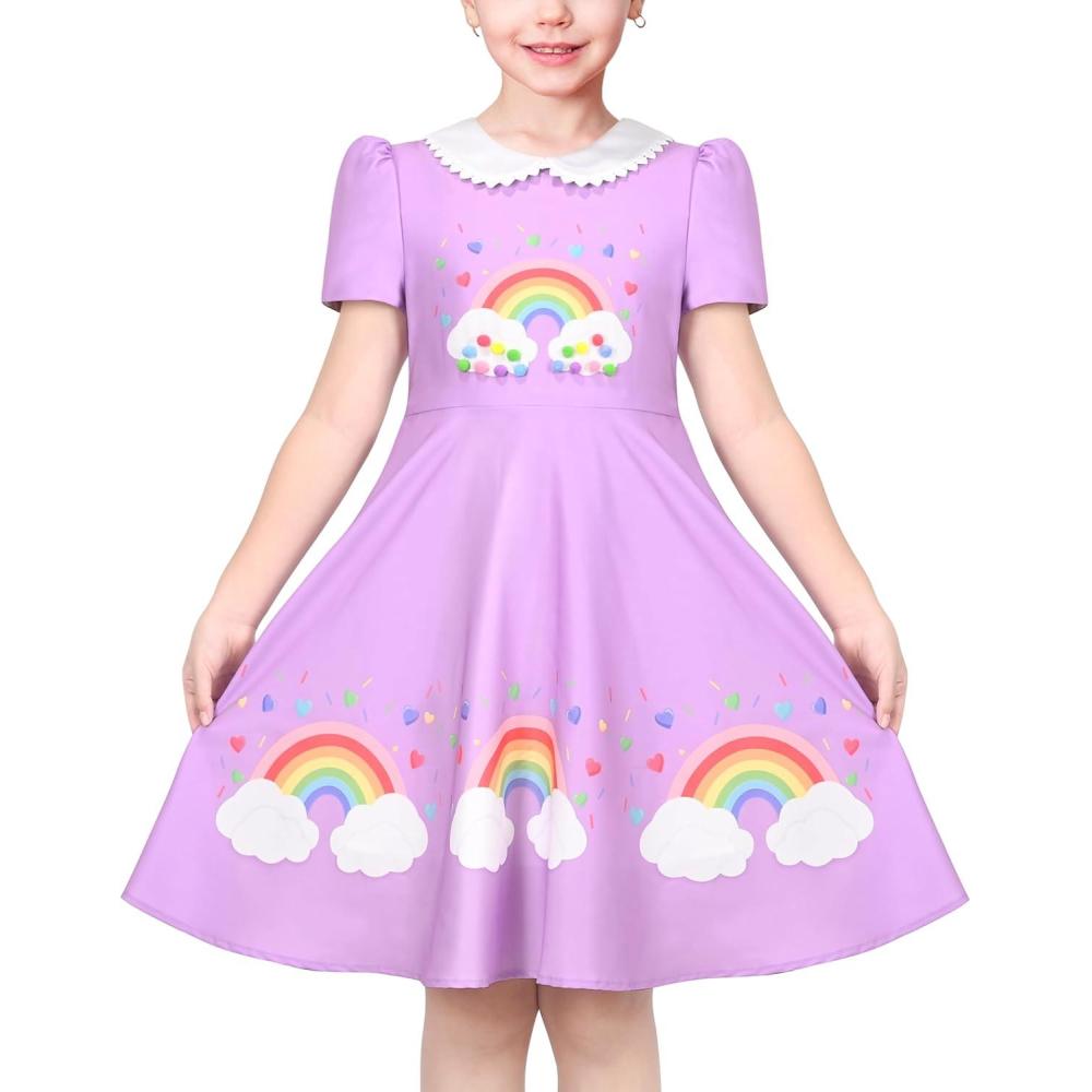 imageSunny Fashion Girls Dress Purple Rainbow White Collar Casual Birthday Size 510Purple Rainbow