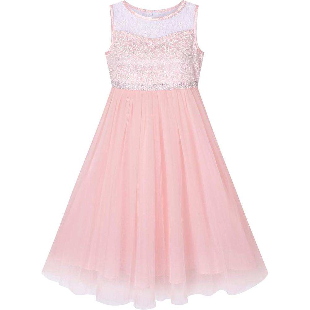 imageSunny Fashion Girls Dress Rhinestone Chiffon Bridesmaid Dance Ball Maxi GownBlush Pink