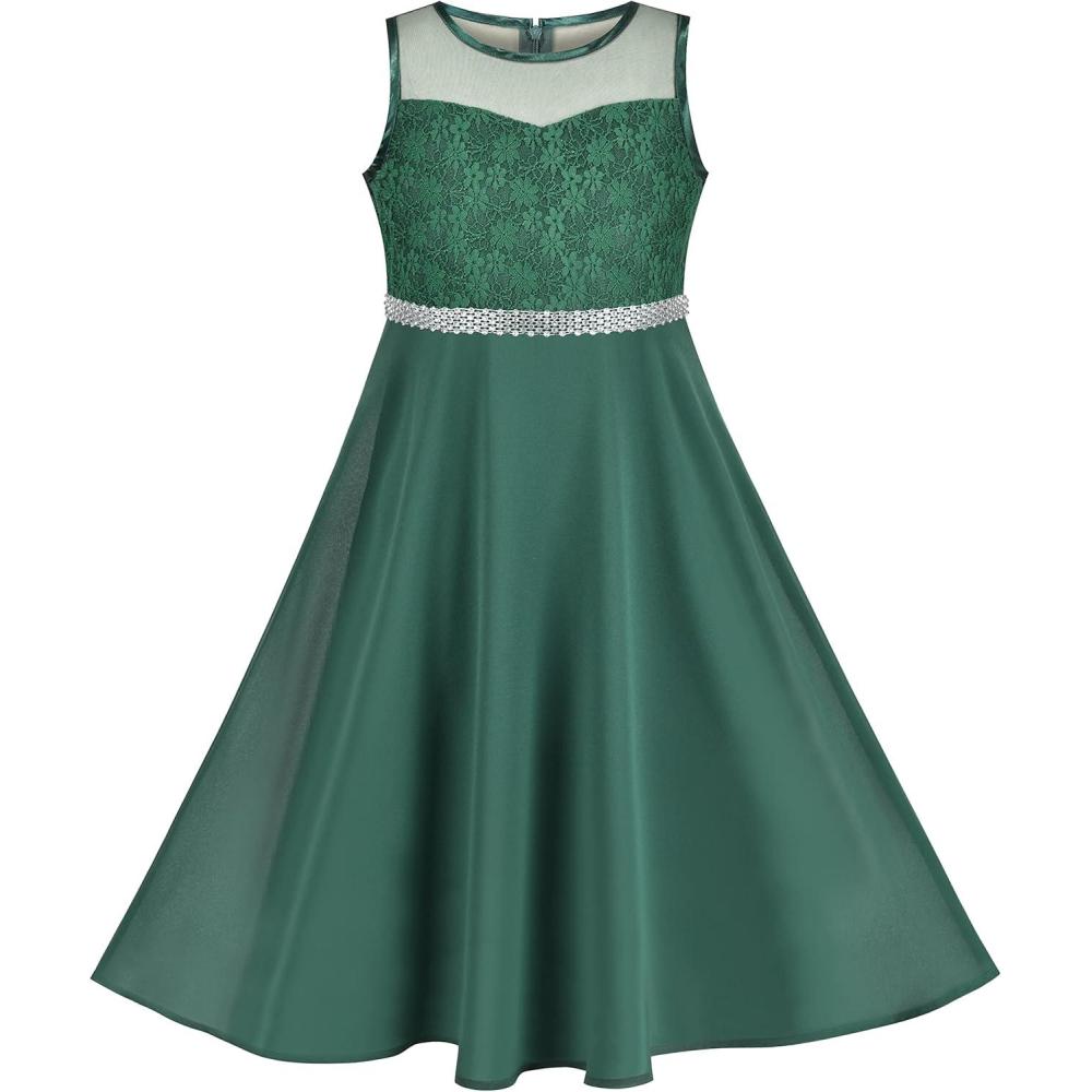 imageSunny Fashion Girls Dress Rhinestone Chiffon Bridesmaid Dance Ball Maxi GownGreen