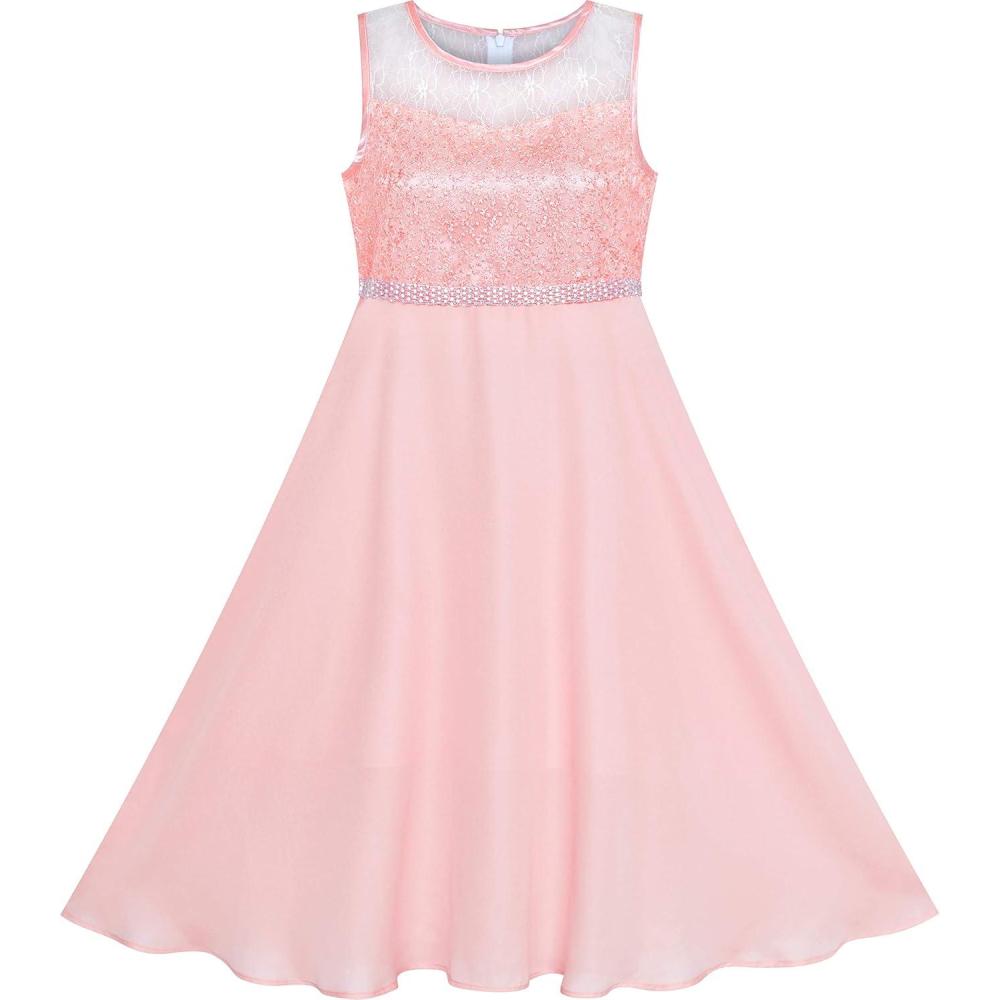 imageSunny Fashion Girls Dress Rhinestone Chiffon Bridesmaid Dance Ball Maxi GownLight Coral Pink