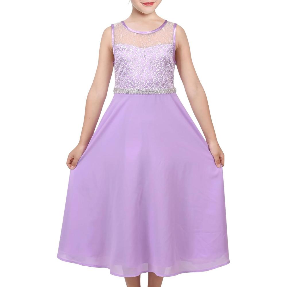 imageSunny Fashion Girls Dress Rhinestone Chiffon Bridesmaid Dance Ball Maxi GownPurple