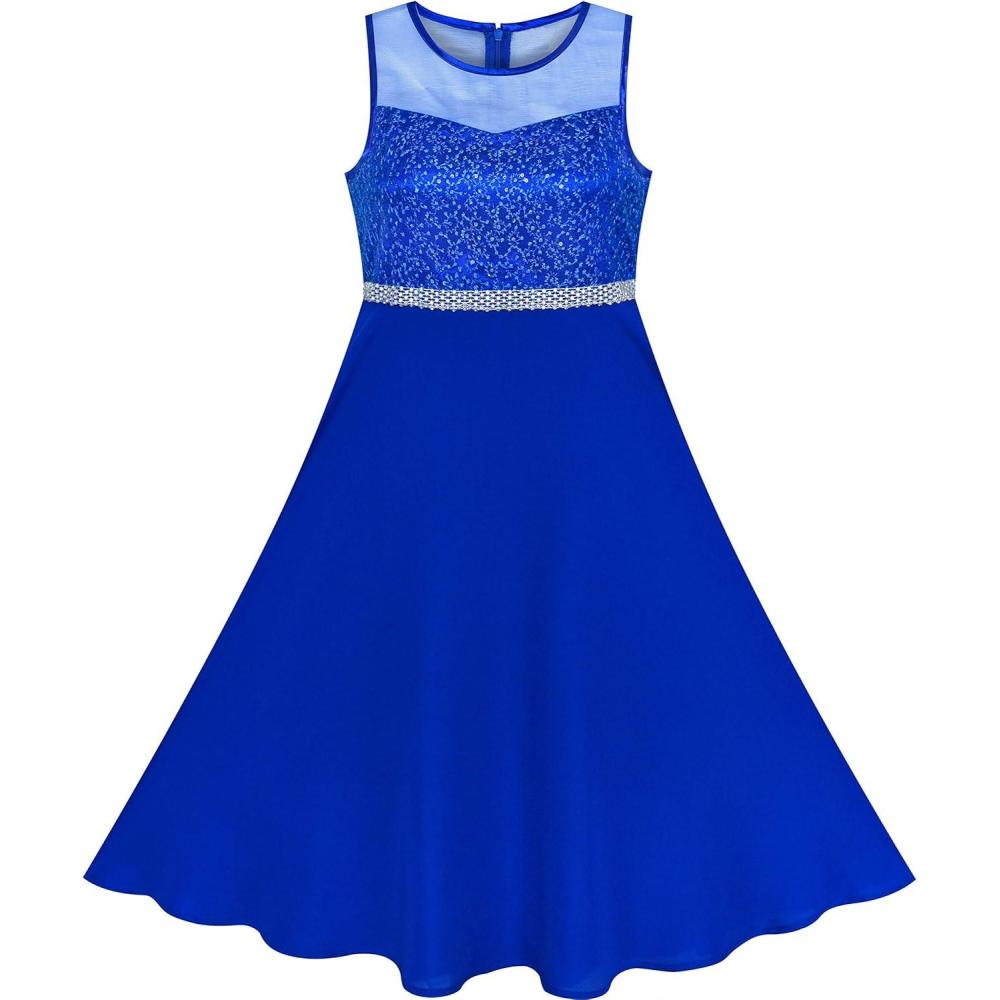 imageSunny Fashion Girls Dress Rhinestone Chiffon Bridesmaid Dance Ball Maxi GownSapphire Blue