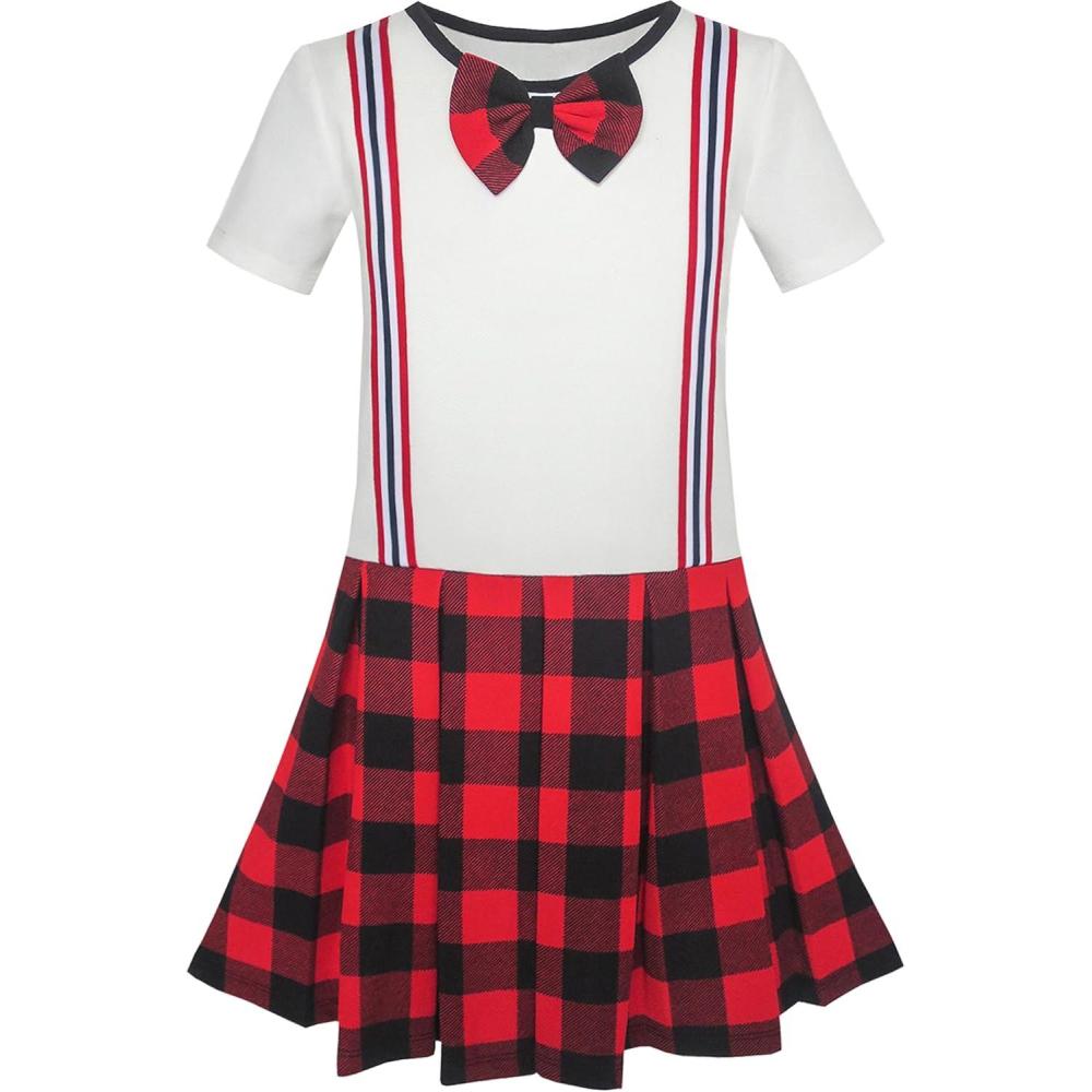 imageSunny Fashion Girls Dress School Black White Check Suspender Skirt Size 410