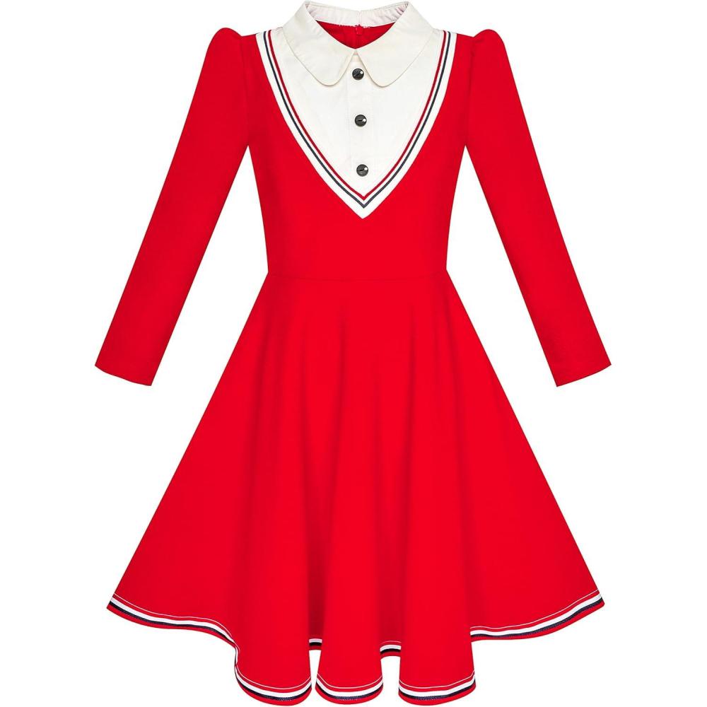 imageSunny Fashion Girls Dress School White Collar Long Sleeve Striped Size 412