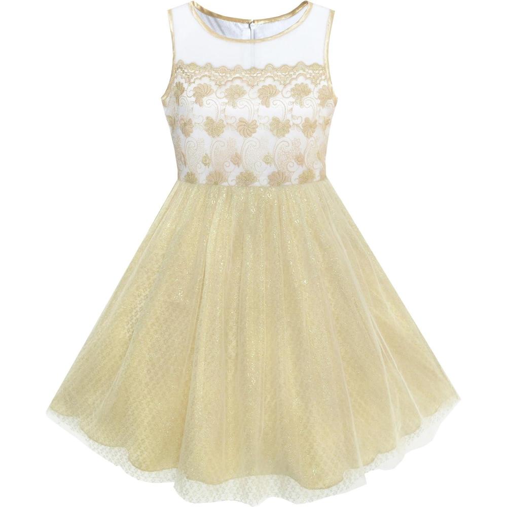 imageSunny Fashion Girls Dress Shinning Sequins Beige Tulle Layers Wedding PageantChampagne 5