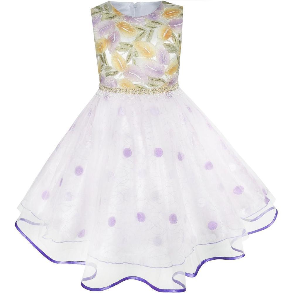 imageSunny Fashion Girls Dress Shinning Sequins Beige Tulle Layers Wedding PageantPurple