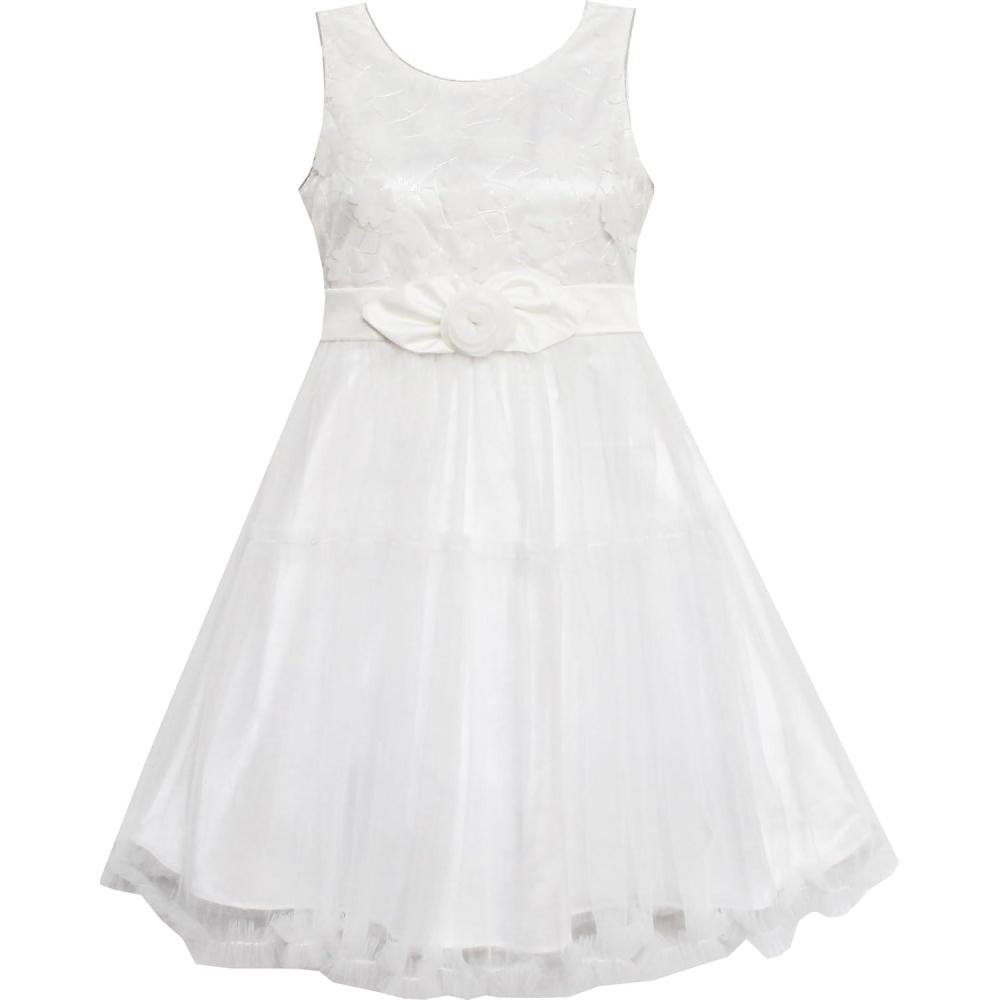 imageSunny Fashion Girls Dress Shinning Sequins Beige Tulle Layers Wedding PageantWhite