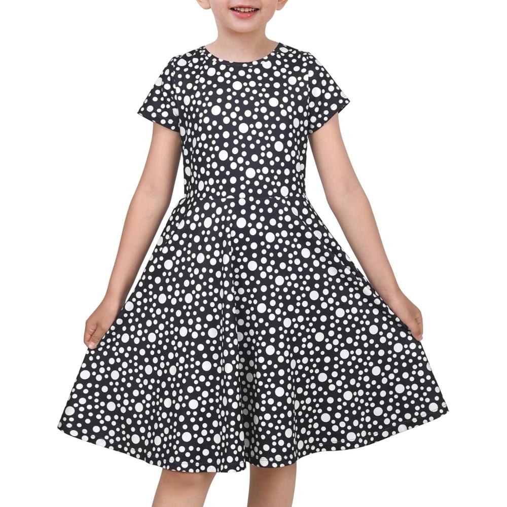 imageSunny Fashion Girls Dress Short Sleeve Casual Summer SundressBlack Polka Dot