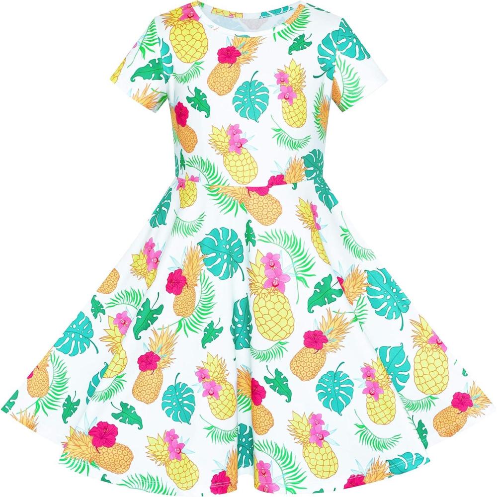 imageSunny Fashion Girls Dress Short Sleeve Casual Summer SundressYellow Pineapple