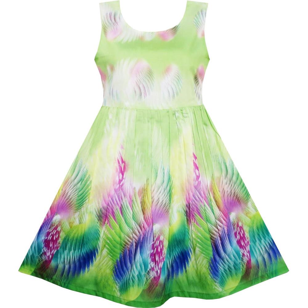 imageSunny Fashion Girls Dress Sky Fantasy Colorful Angel Wings Feather PrintGreen