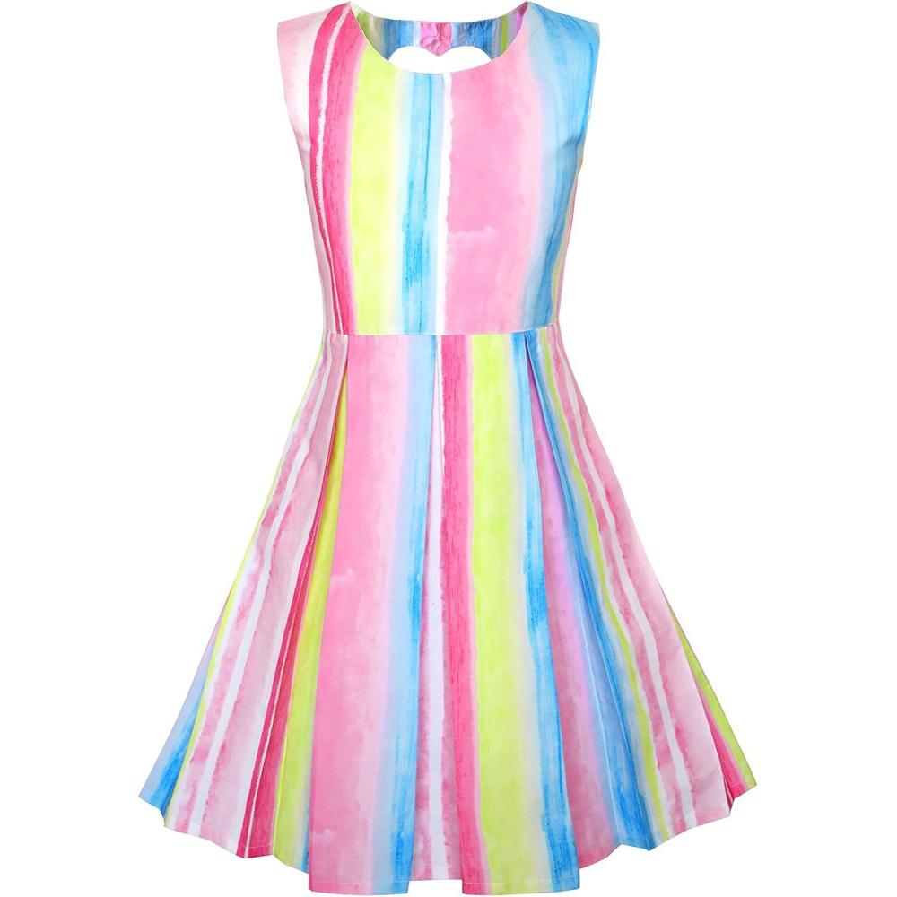 imageSunny Fashion Girls Dress Striped Heart Shape Back Blue Party Size 48