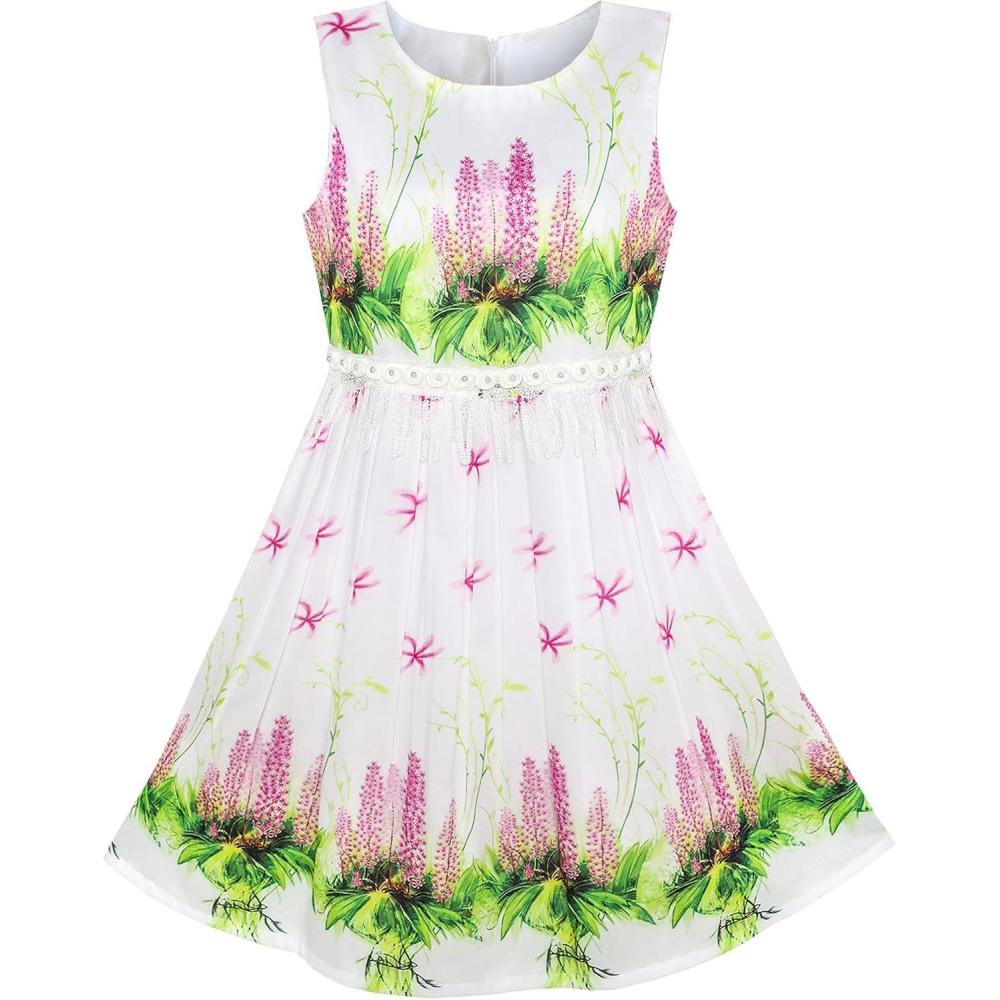 imageSunny Fashion Girls Dress Sunflower Bubble Lily Flower Garden Print