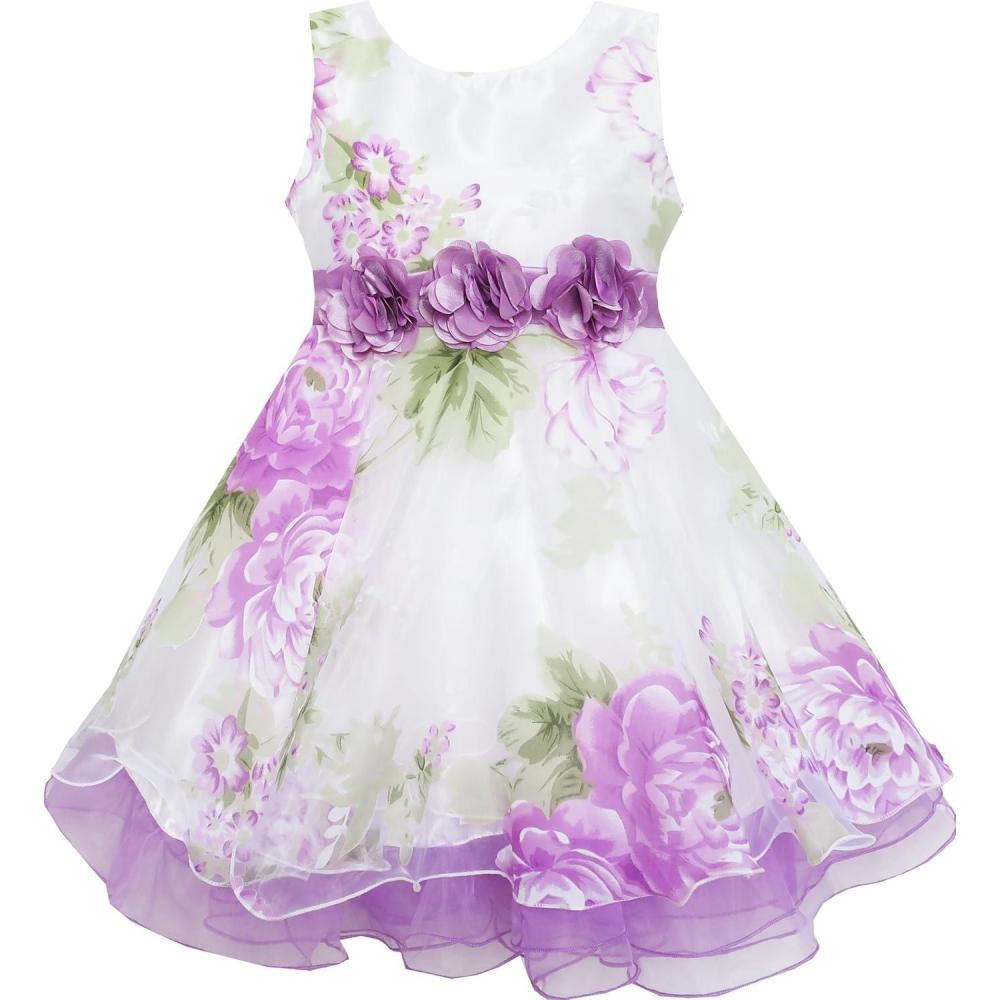 imageSunny Fashion Girls Dress Tulle Bridal Lace with Flower Detailing Purple 414Purple