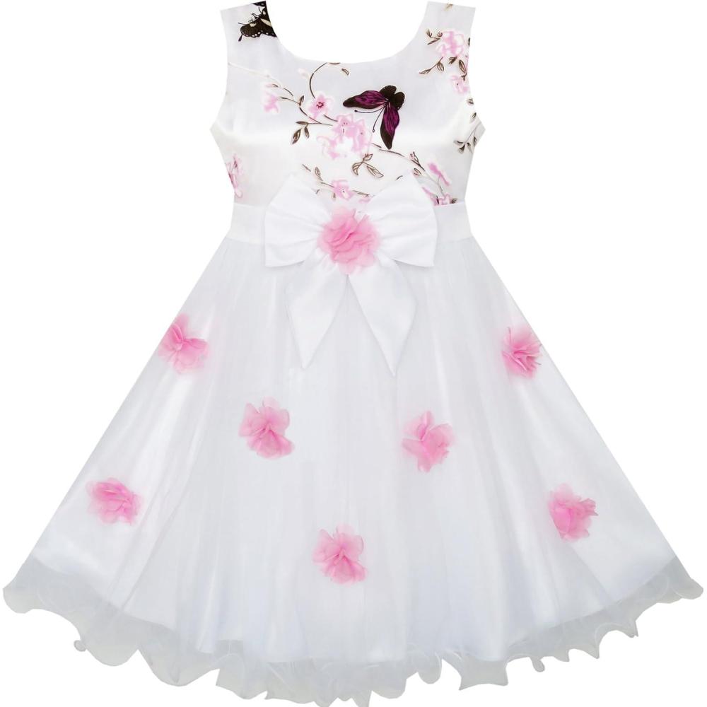 imageSunny Fashion Girls Dress Tulle Bridal Lace with Flower Detailing Purple 414White Floral