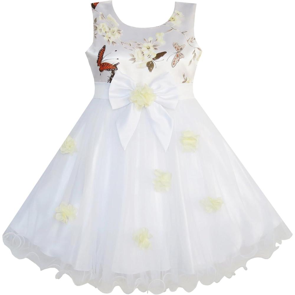 imageSunny Fashion Girls Dress Tulle Bridal Lace with Flower Detailing Purple 414White Flower