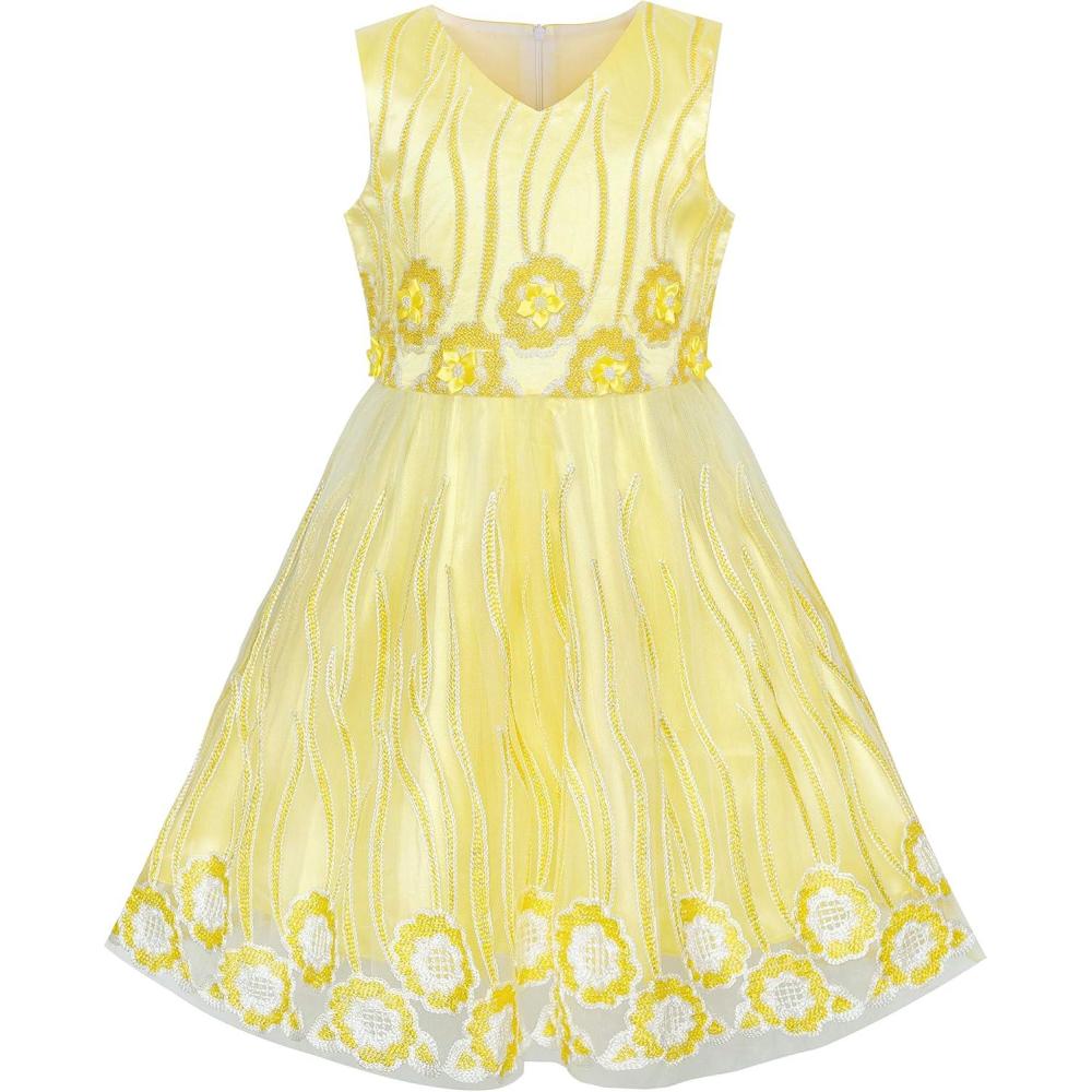 imageSunny Fashion Girls Dress Tulle Bridal Lace with Flower Detailing Purple 414Yellow