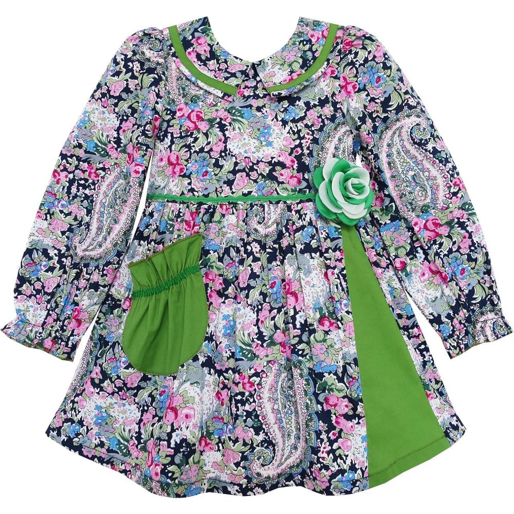 imageSunny Fashion Girls Dress TurnDown Collar Paisley Flower Green Size 26