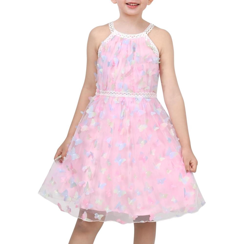 imageSunny Fashion Girls Dress Turquoise Embroidered Halter Dress PartyLight Pink