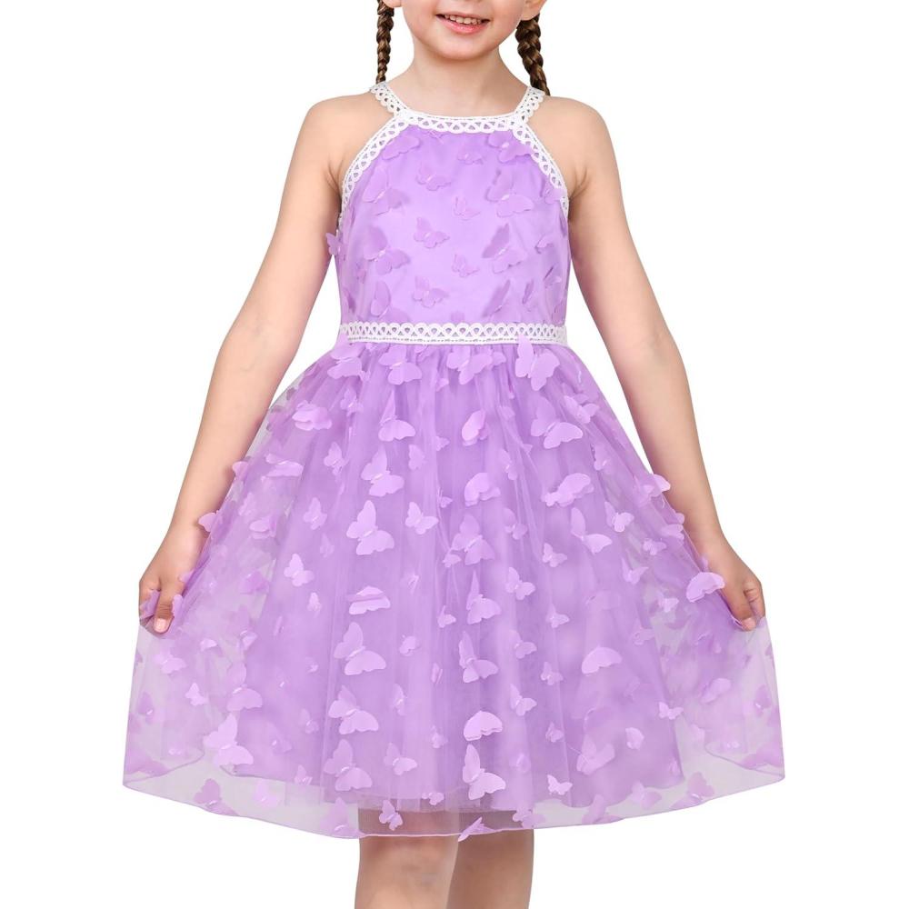 imageSunny Fashion Girls Dress Turquoise Embroidered Halter Dress PartyPurple Butterfly