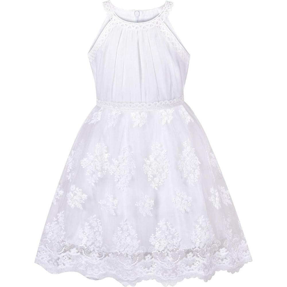 imageSunny Fashion Girls Dress Turquoise Embroidered Halter Dress PartyWhite