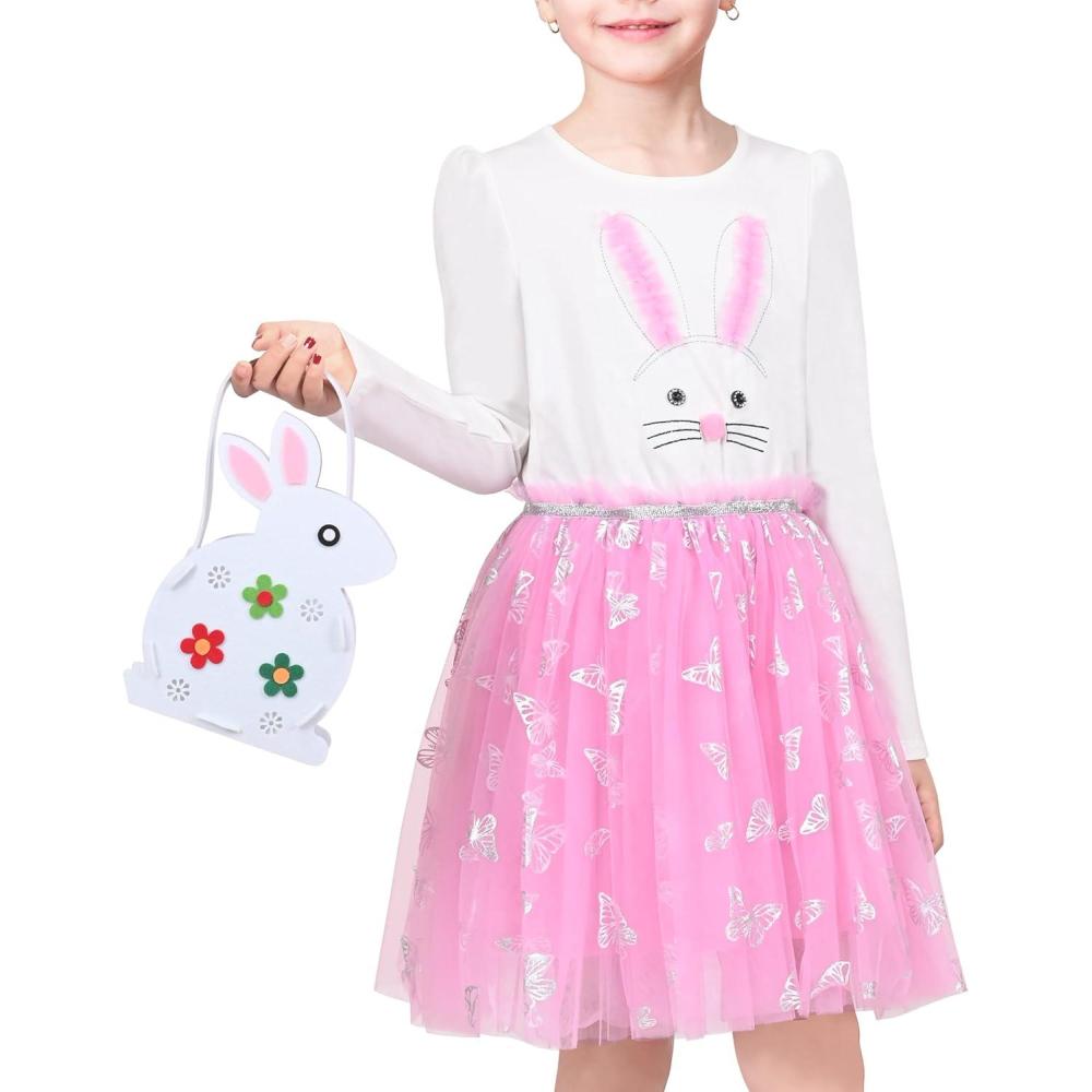 imageSunny Fashion Girls Dress Unicorn Embroidered Rainbow Holiday Party HalloweenPink Bunny Set