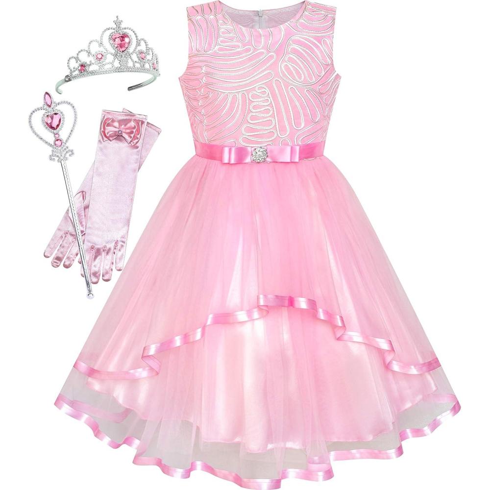 imageSunny Fashion Girls Dress Unicorn Rainbow Tulle Unicorn Headband Party Size 410Pink Wand Set