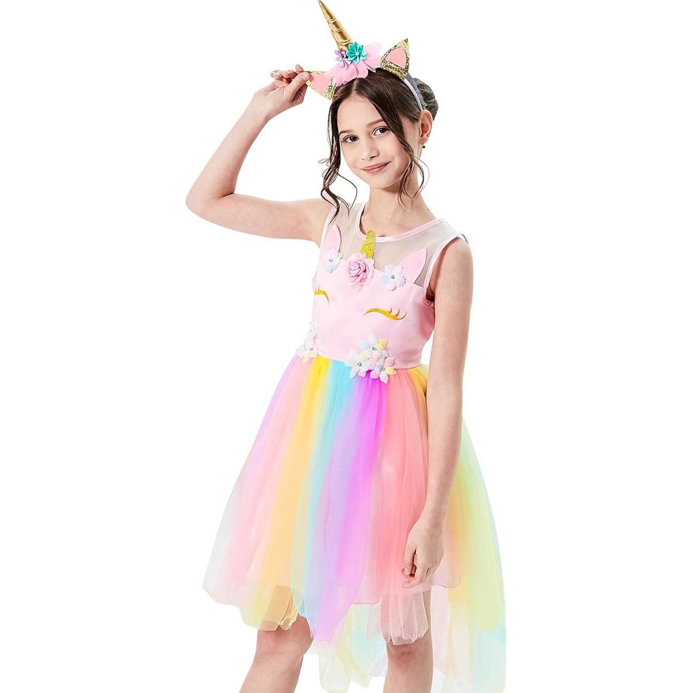 imageSunny Fashion Girls Dress Unicorn Rainbow Tulle Unicorn Headband Party Size 410Rainbow Set