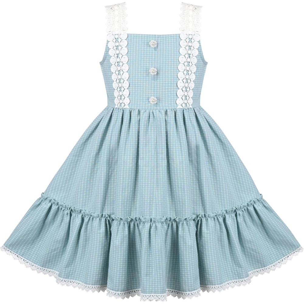 imageSunny Fashion Girls Dress White Black Plaid 1950s Vintage Strap Sleeveless CasualBlue