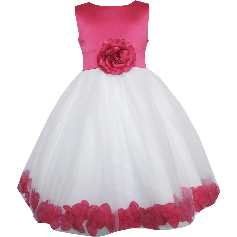 imageSunny Fashion Girls Dress White Pink Flower Wedding Bridesmaid Holiday