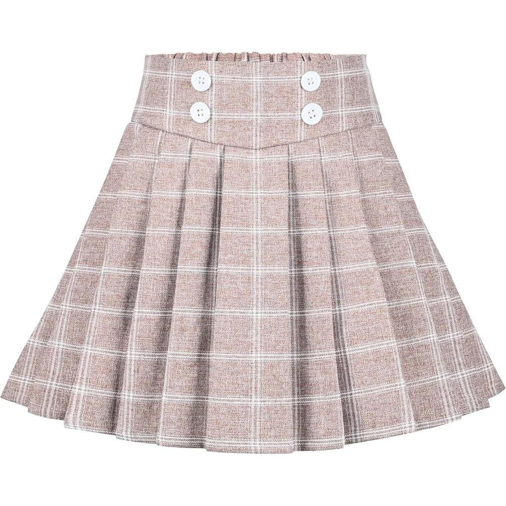 imageSunny Fashion Girls Skirt Beige Pleated Bow Tie Back School Uniform Size 614Beige Plaid