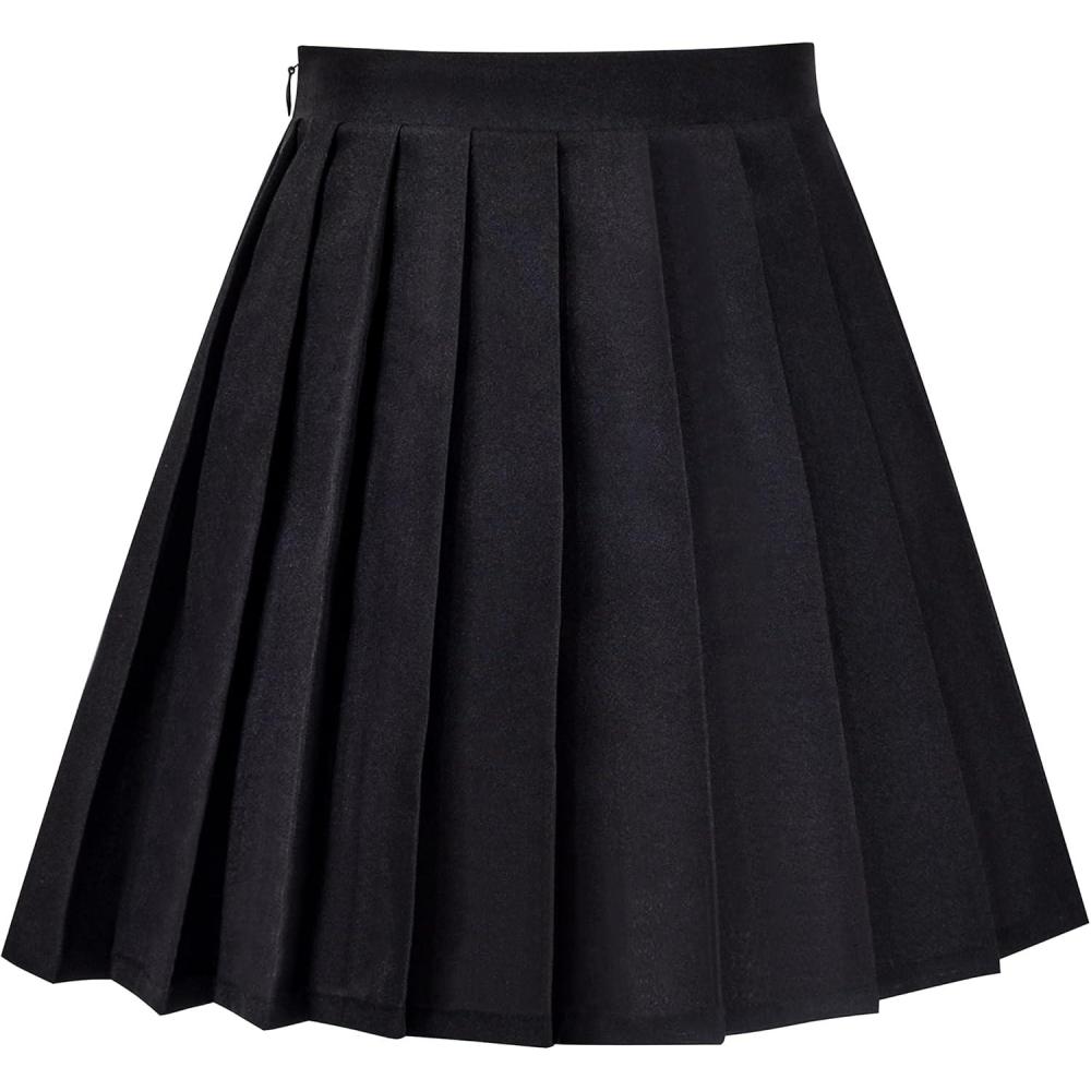 imageSunny Fashion Girls Skirt Beige Pleated Bow Tie Back School Uniform Size 614Black Pleated