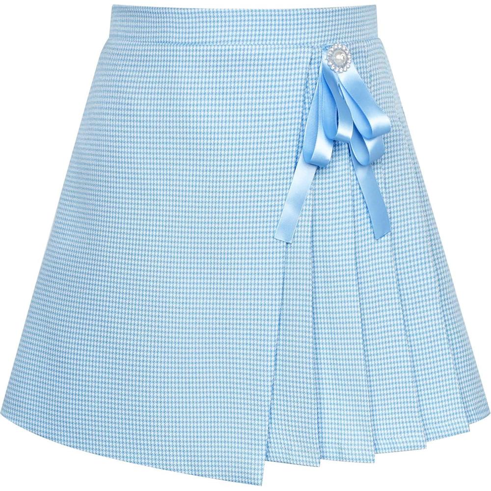 imageSunny Fashion Girls Skirt Beige Pleated Bow Tie Back School Uniform Size 614Blue