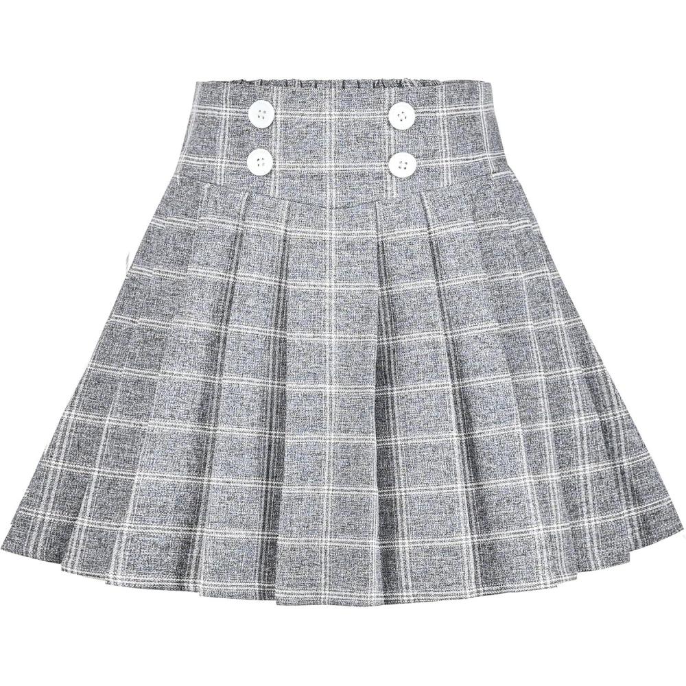 imageSunny Fashion Girls Skirt Beige Pleated Bow Tie Back School Uniform Size 614Gray Plaid
