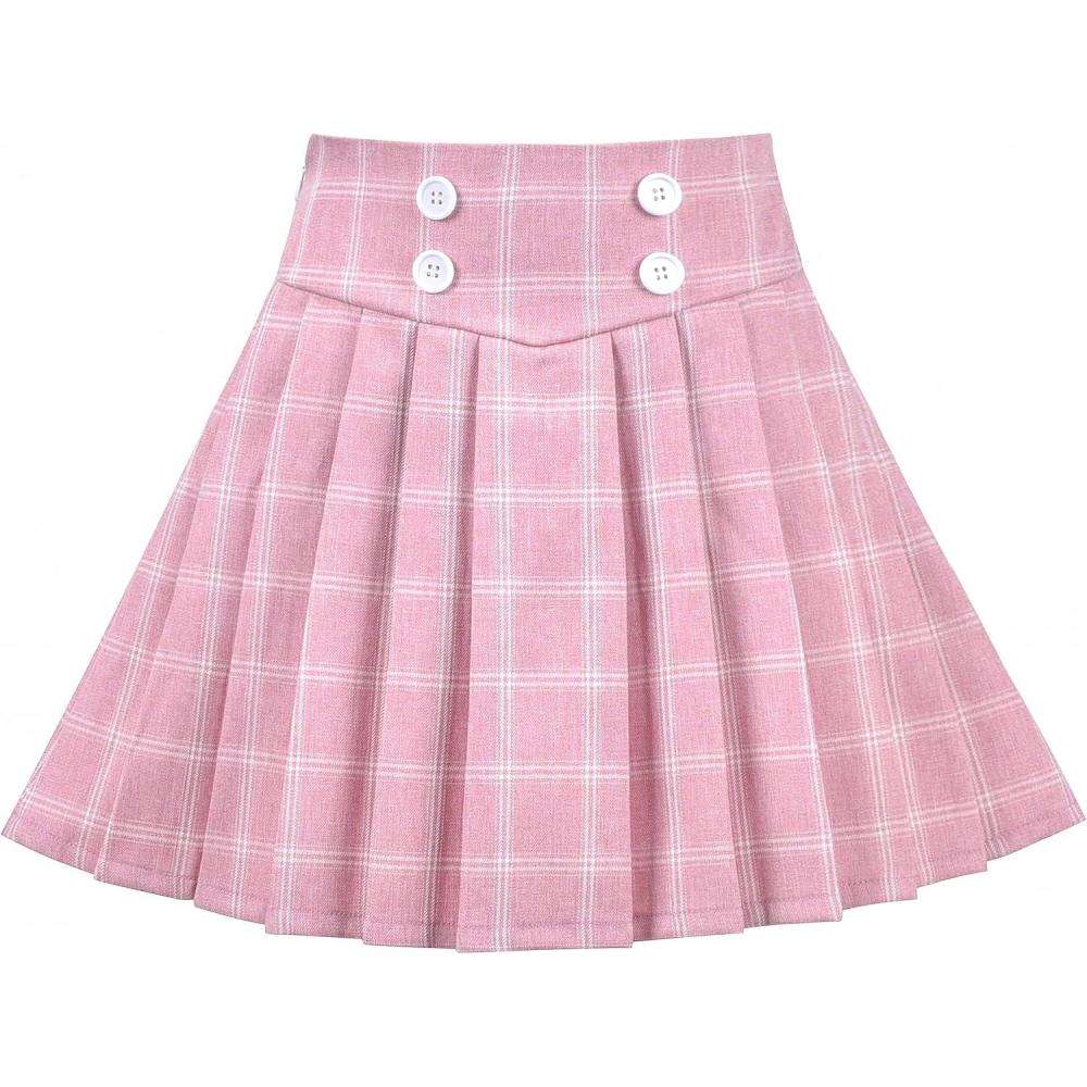imageSunny Fashion Girls Skirt Beige Pleated Bow Tie Back School Uniform Size 614Pink Plaid