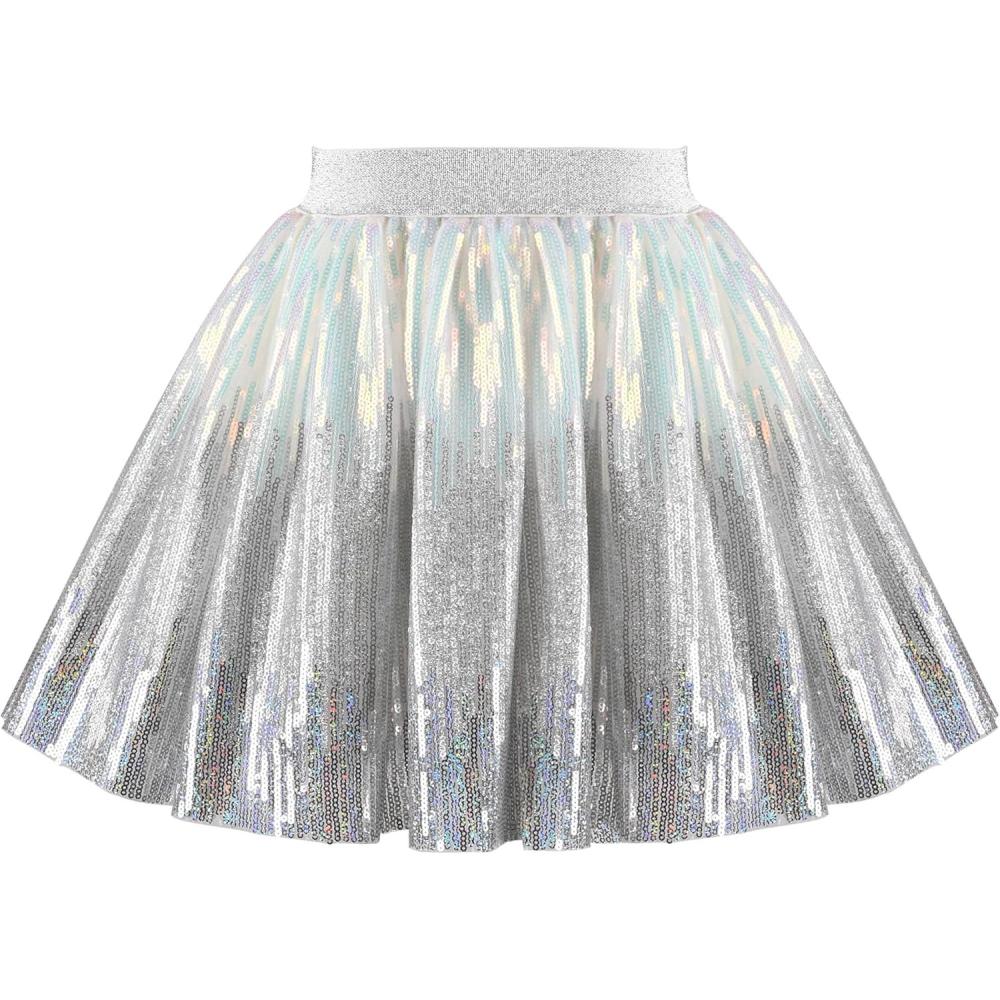 imageSunny Fashion Girls Skirt Purple Mermaid Sparkly Sequin Tutu Party Ballet DanceGradient Silver
